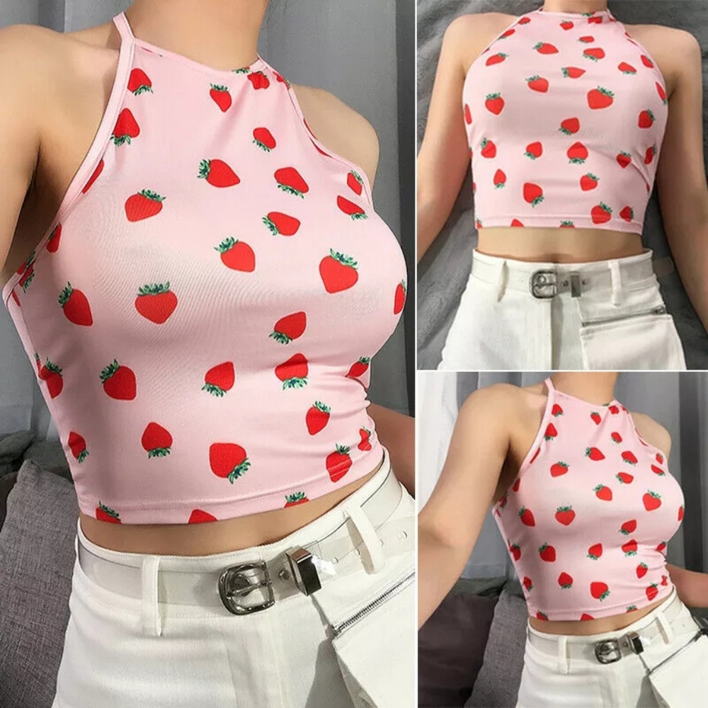 5🌟LRG Left 2/$15 Strawberries Halter Top 🆕 Deal - Picture 3 of 8